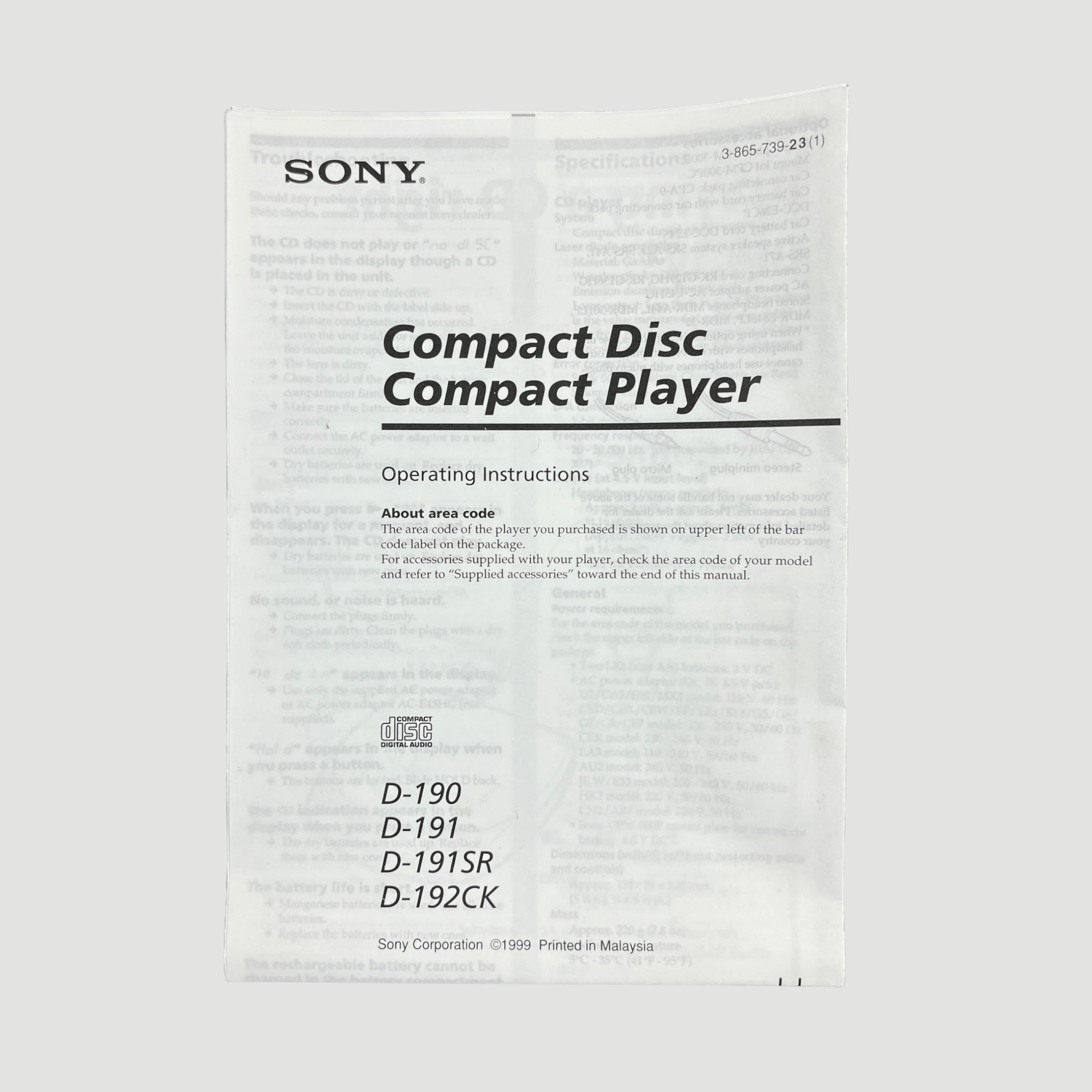 Mid 90's Sony Discman D-191 (Boxed)