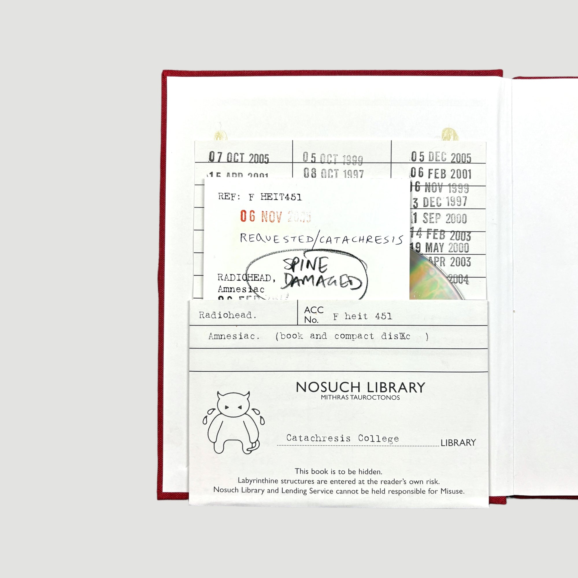 2001 Radiohead 'Amnesiac' Library Hardback Book + CD