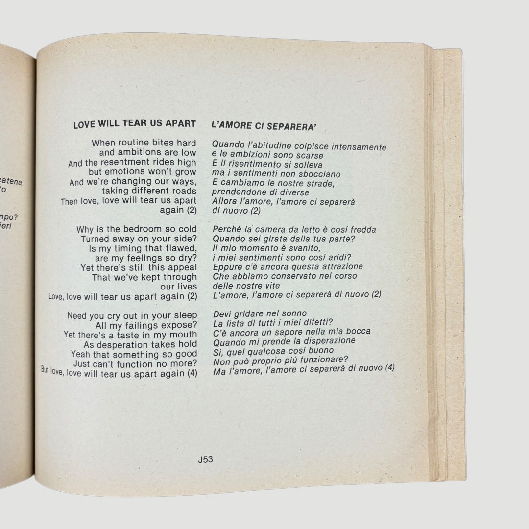 1983 Joy Division Joy Italian Lyric Book