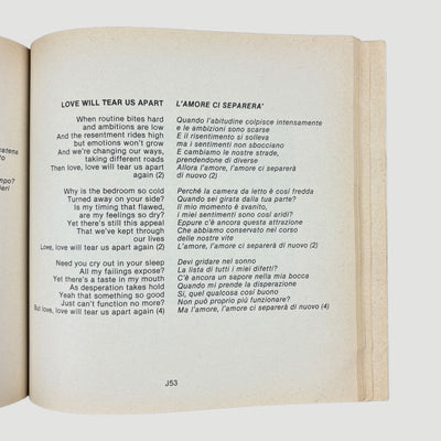 1983 Joy Division Joy Italian Lyric Book
