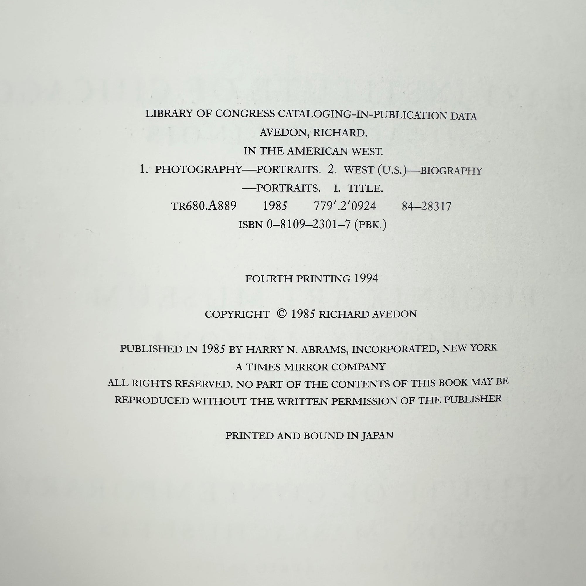 1994 Richard Avedon In the American West Japanese 1st Edition