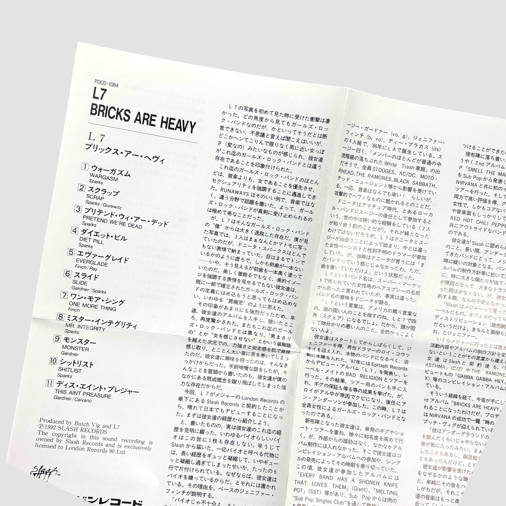 1992 L7 Bricks are Heavy Japanese CD