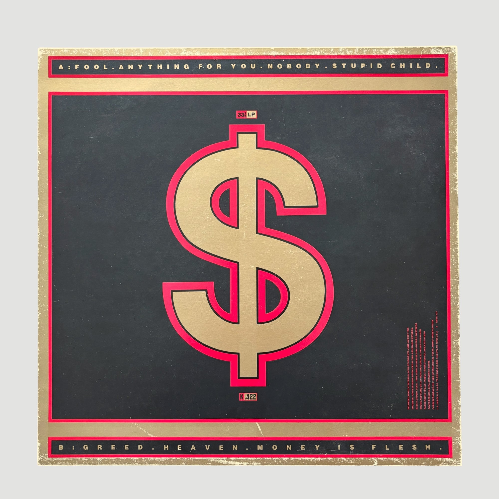 1986 Swans Greed UK 1st Press LP + Insert