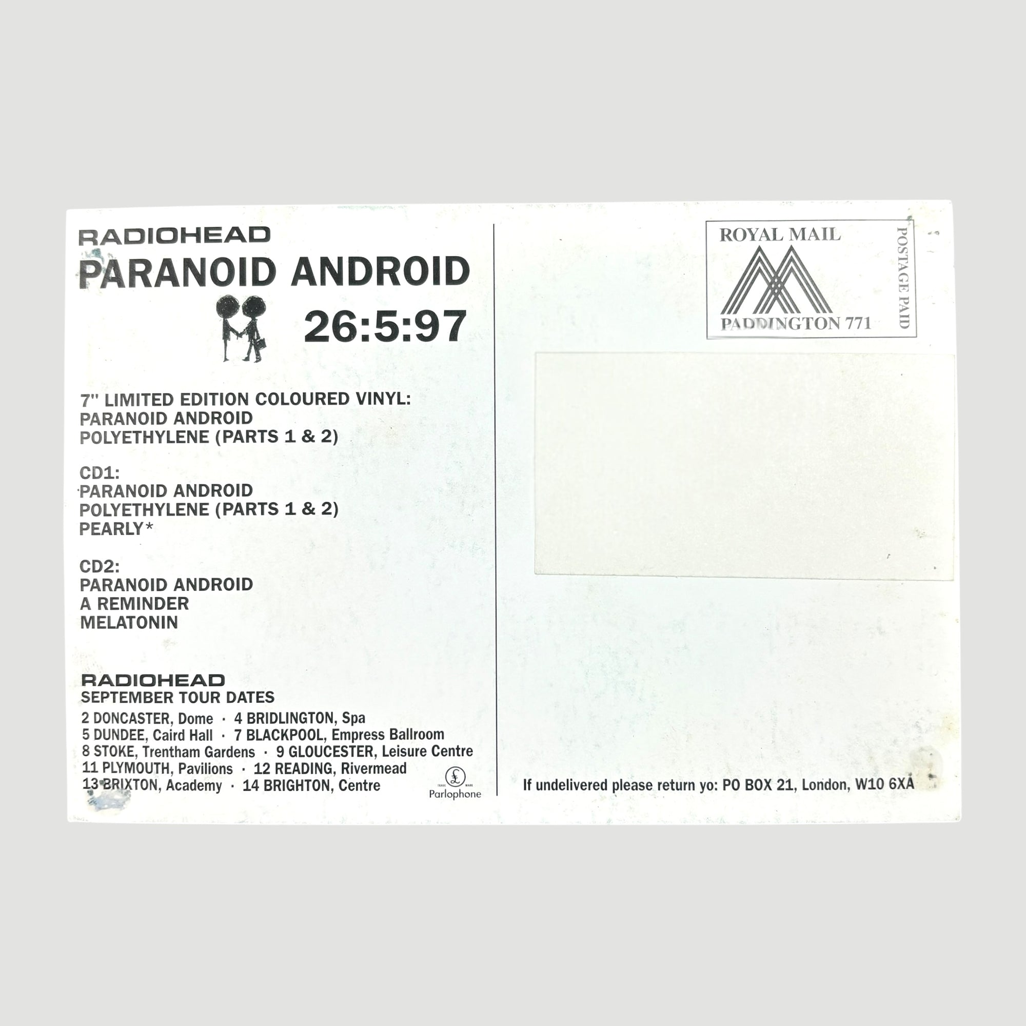 1997 Radiohead Paranoid Android Postcard