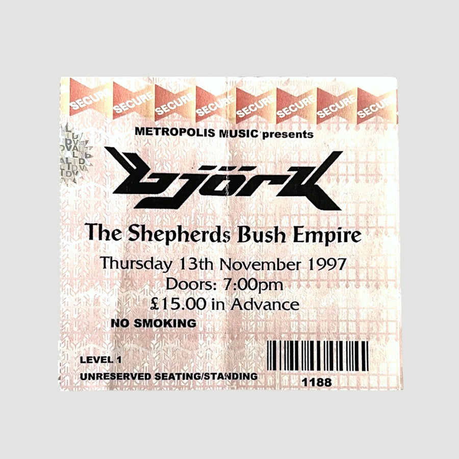 1997 Björk Homogenic UK Tour Ticket Stub