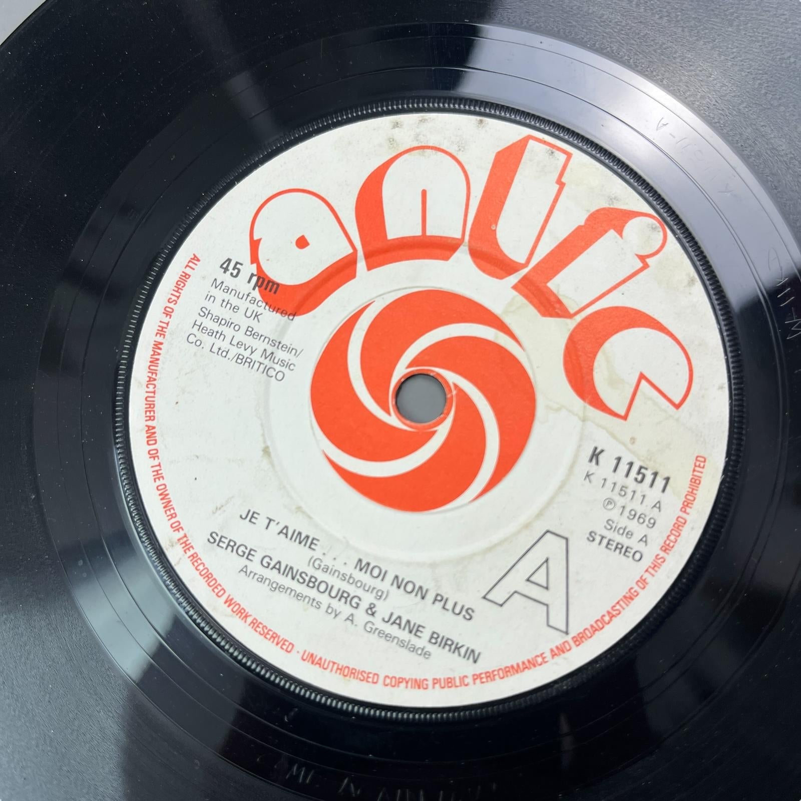 1969 Serge Gainsbourg Je Taime...Moi Non Plus 7" Single