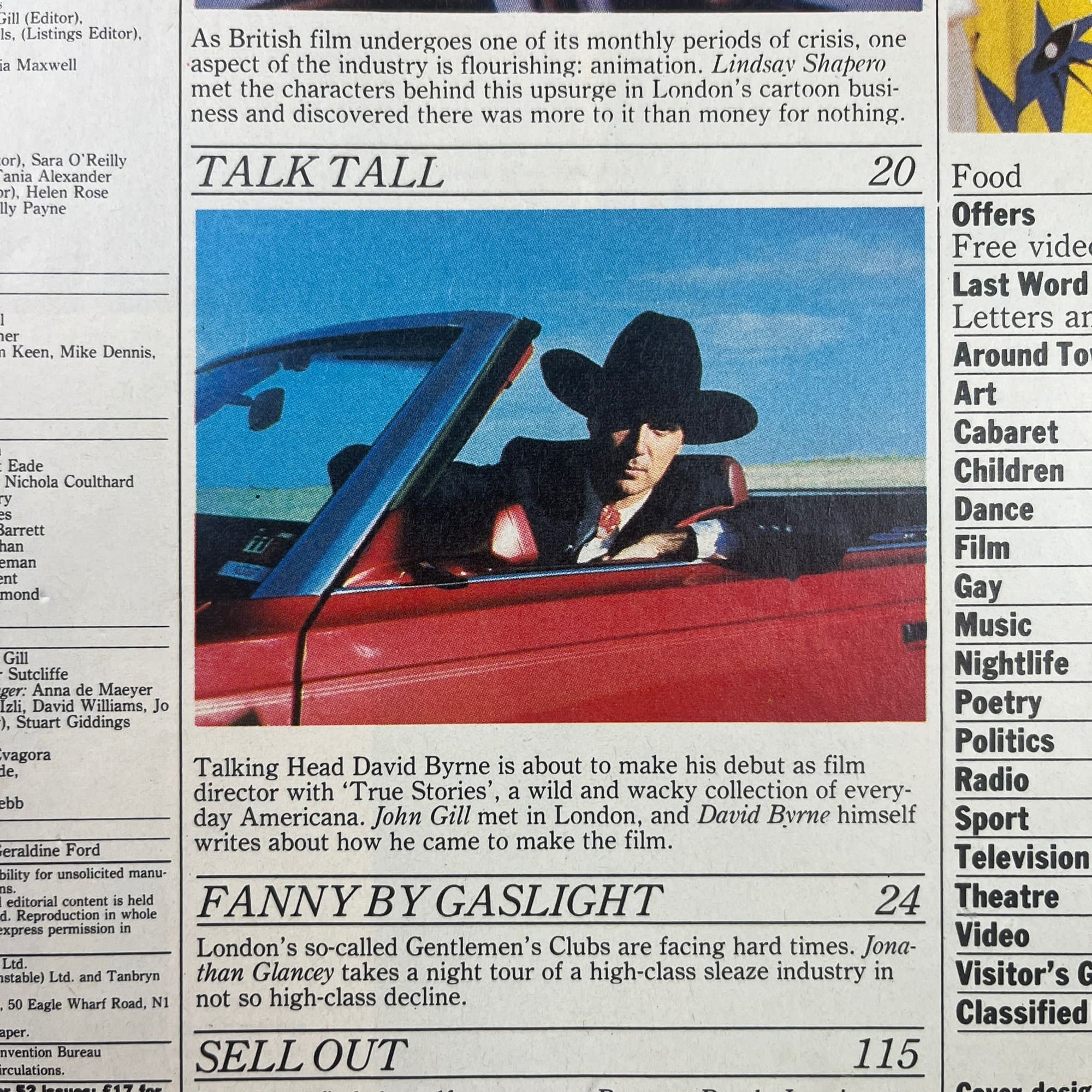 1986 Time Out Issue David Byrne Issue