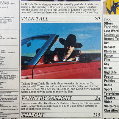 1986 Time Out Issue David Byrne Issue