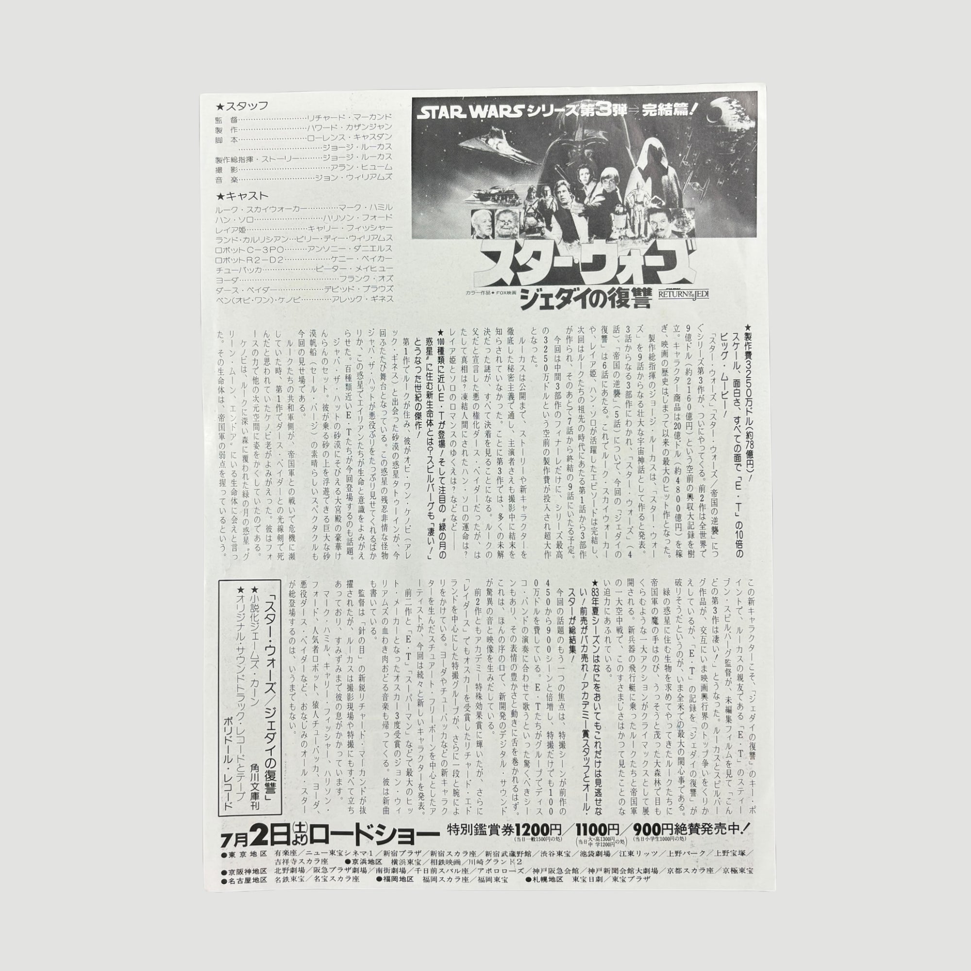 1983 Star Wars Return of the Jedi Japanese Chirashi Poster