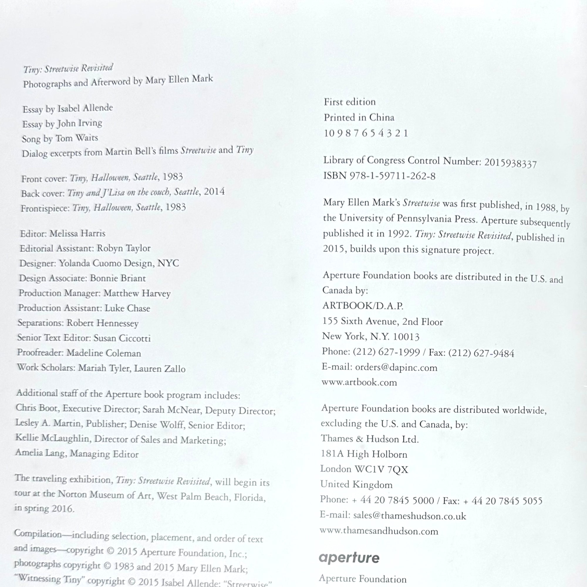 2015 Mary Ellen Mark Tiny Streetwise Revisited 1st Ed.