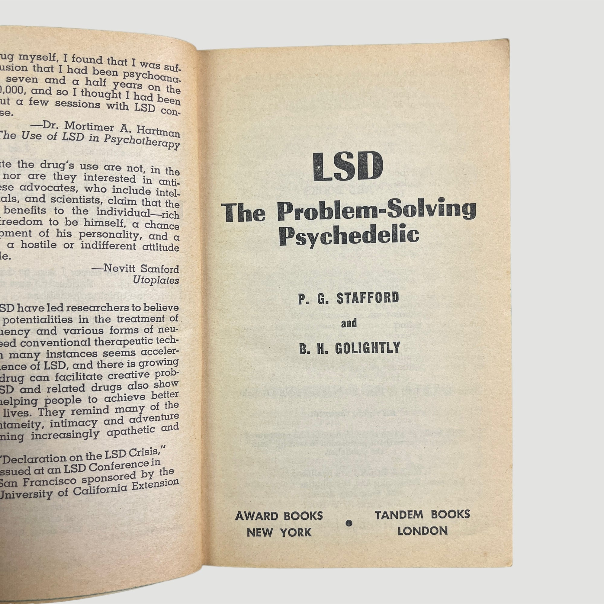 1967 LSD: The Problem Solving Psychedelic 1st Edition