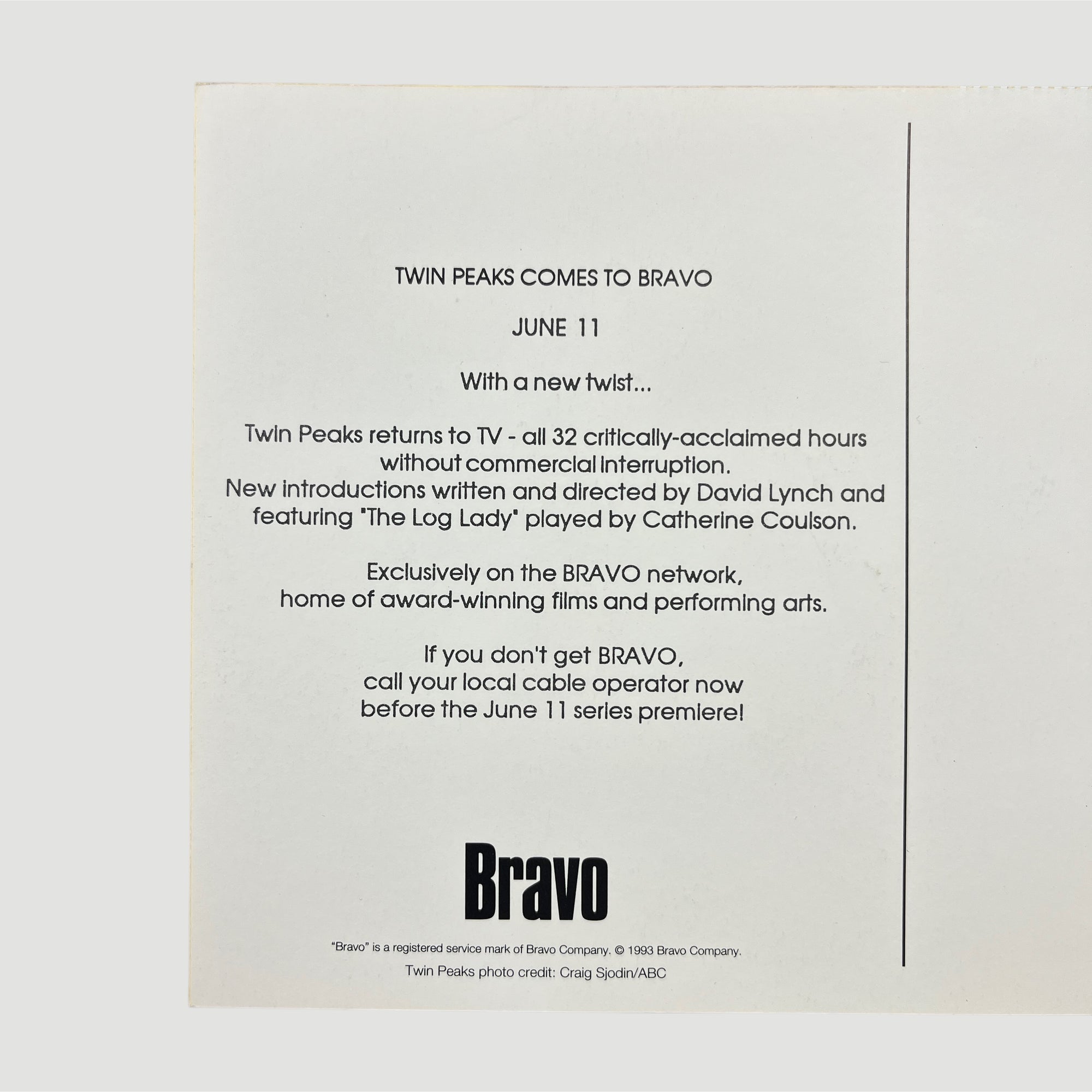 1993 Twin Peaks Bravo Promo Flyer