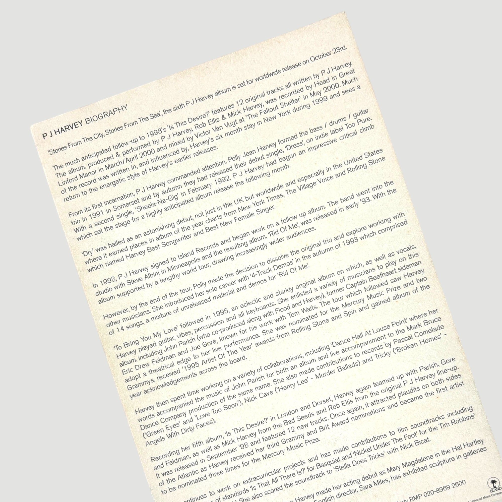 2000 PJ Harvey Stories from the City CD/VHS UK Promo Boxset