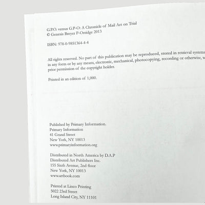 2013 Genesis P-Orridge G.P.O. Vs. G.P-O Mail Action