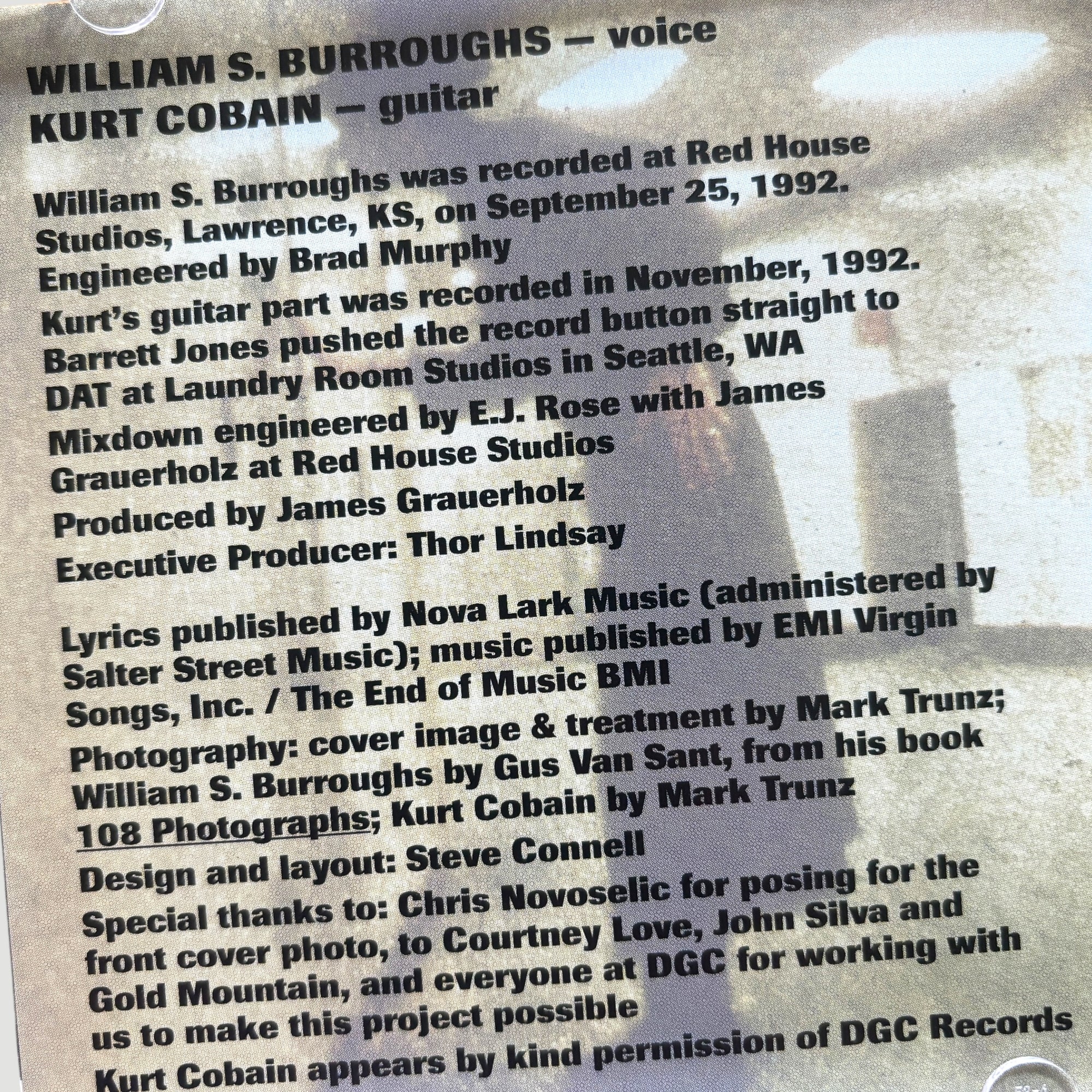 1993 William S. Burroughs / Kurt Cobain 'The "Priest" They Called Him' CD Single