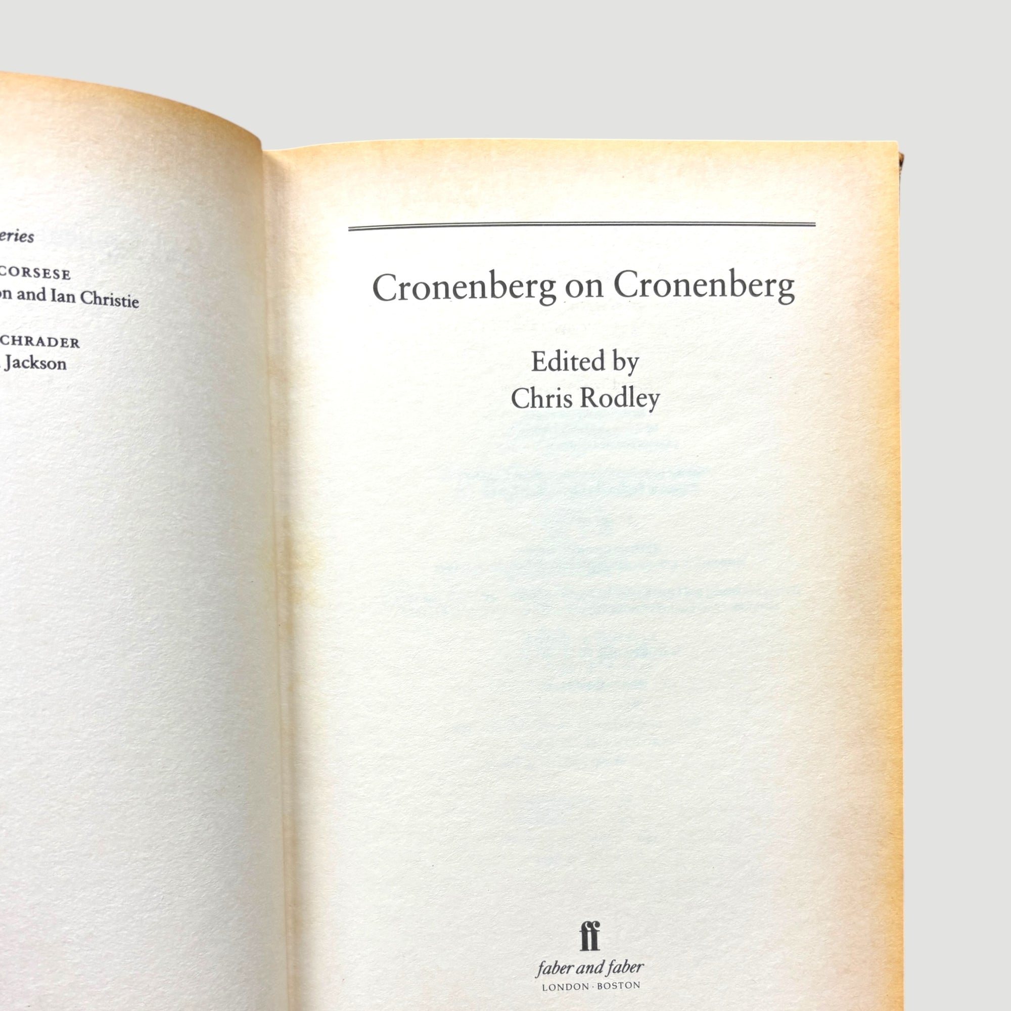 1992 Faber Cronenberg on Cronenberg UK 1st Edition