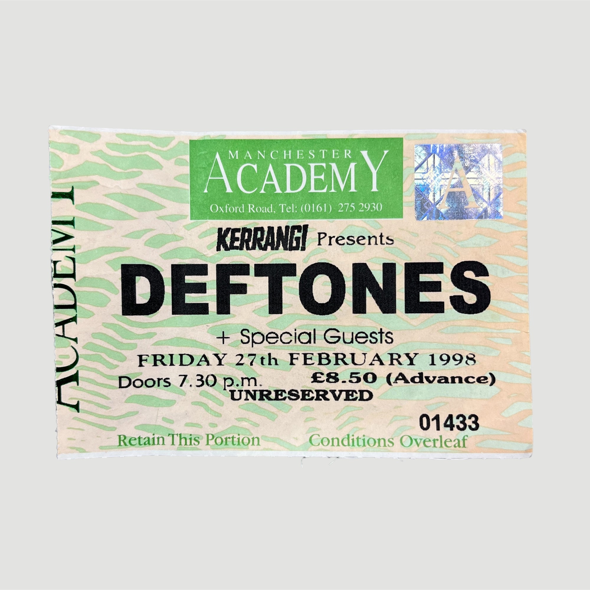 1998 Deftones Manchester Academy Ticket Stub