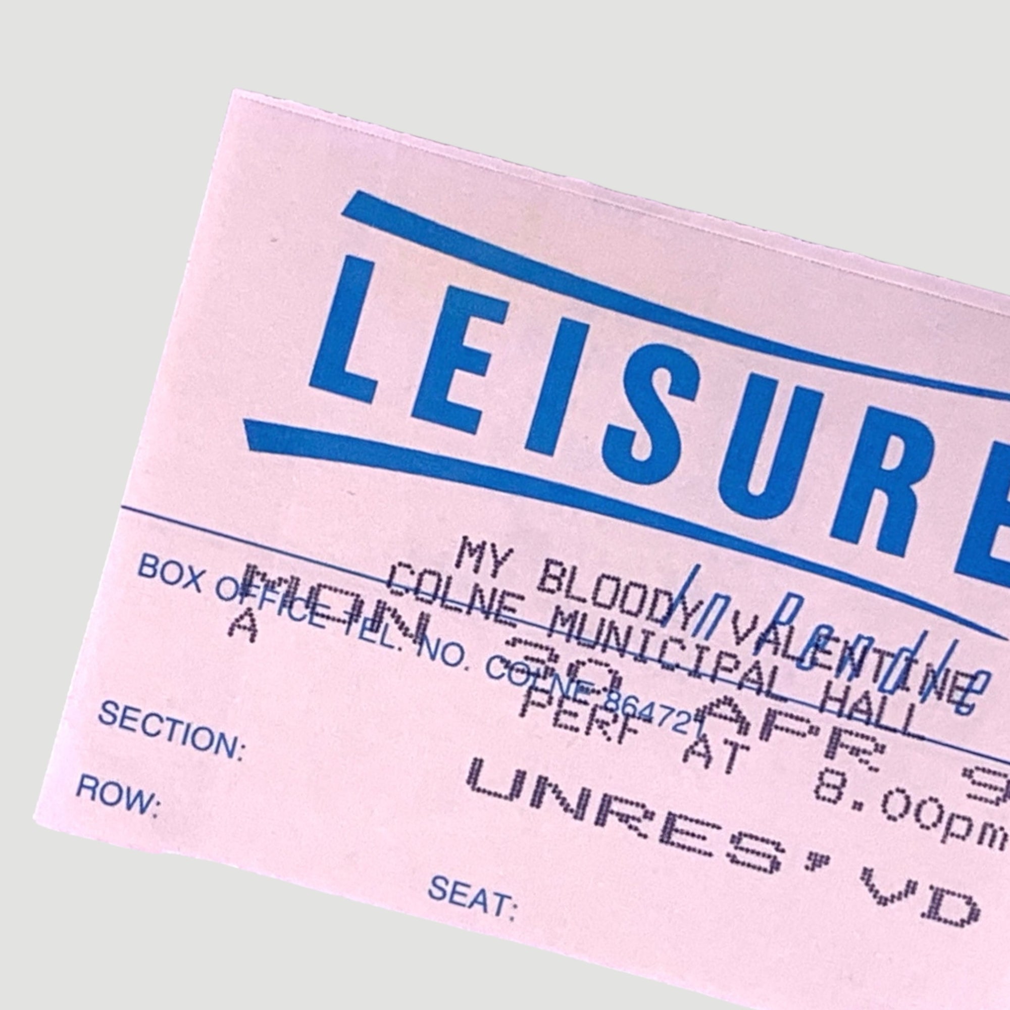 1990 My Bloody Valentine Original Ticket Stub