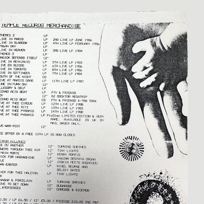 80's Psychic TV (TOPY) Merchandise Flyer