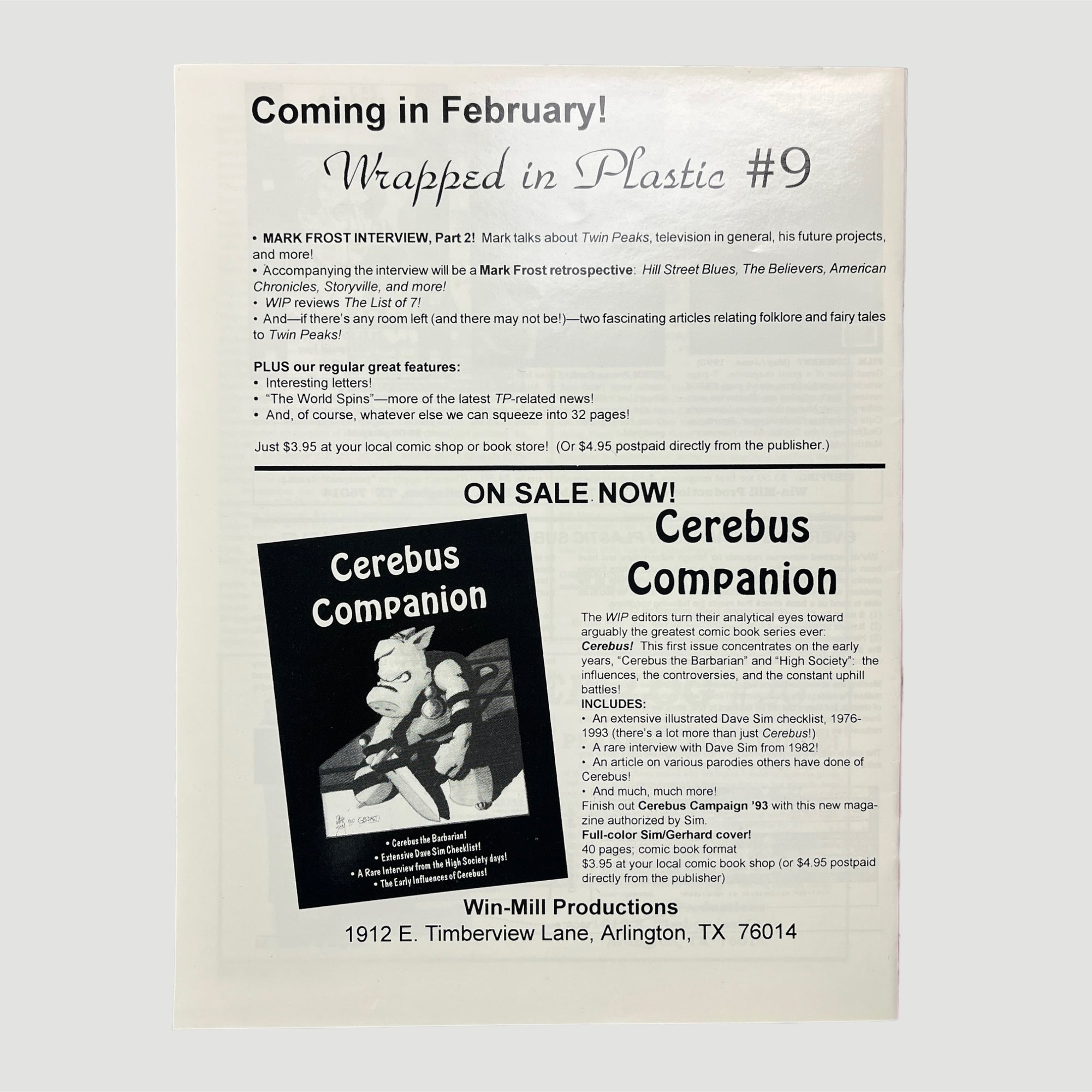 Early 90's Wrapped in Plastic "Killer Bob" Speaks! Issue