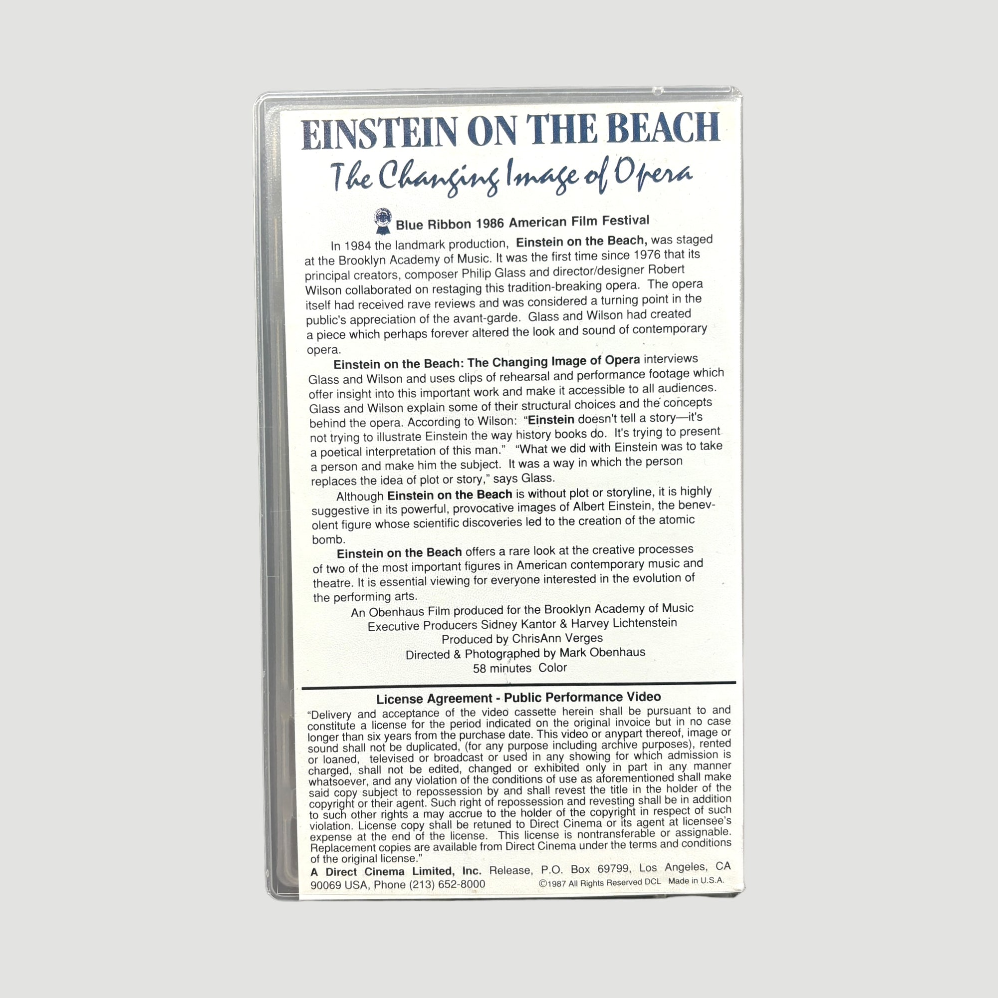 1987 Philip Glass/Robert Wilson 'Einstein on the Beach' VHS