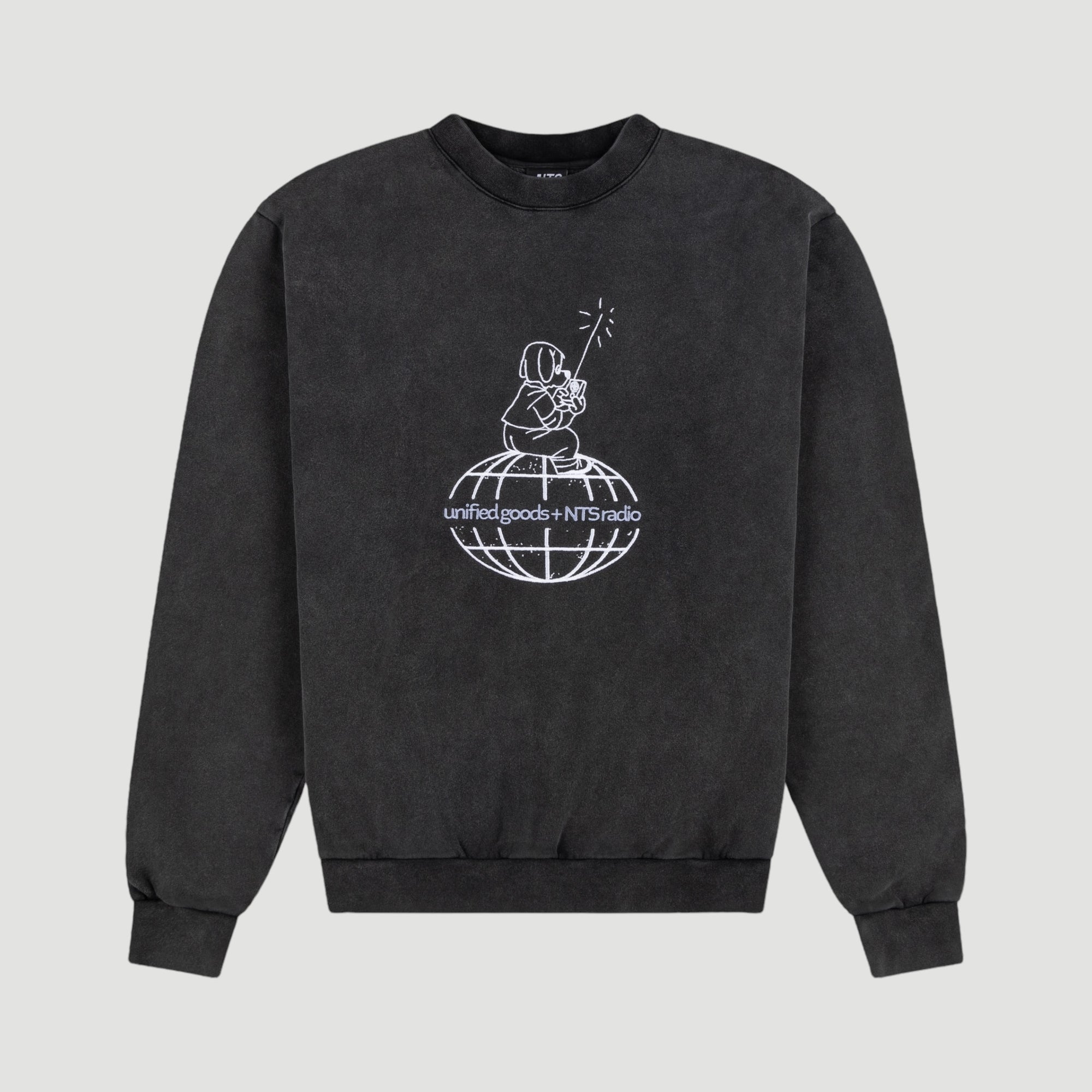 NTS x UG Dog Globe Embroidered Charcoal Sweat