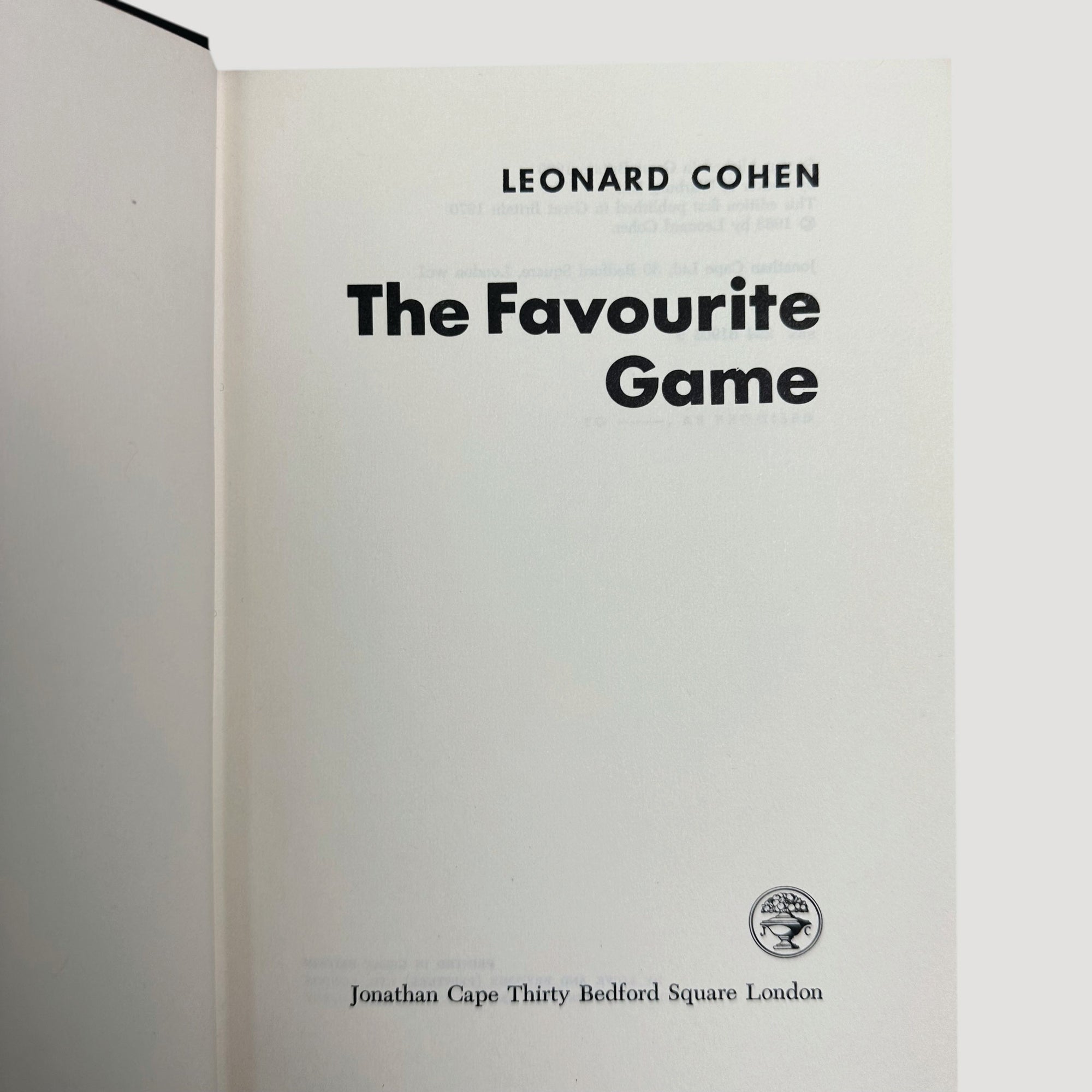1970 Leonard Cohen The Favourite Game 1st Edition