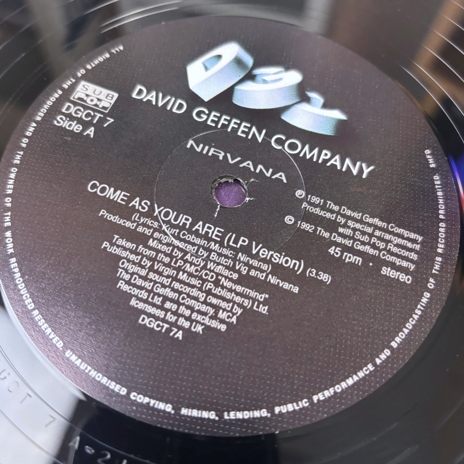 1992 Nirvana Come As You Are 7" UK Single