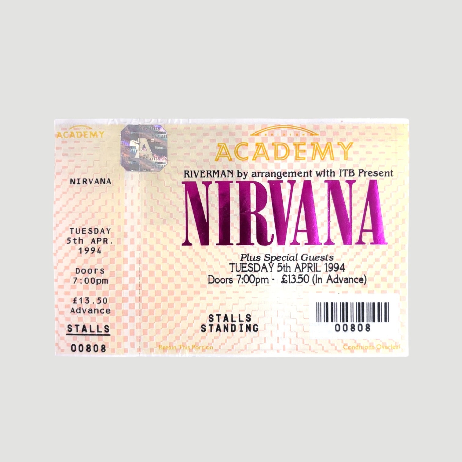 1994 Nirvana Brixton Academy Show Ticket (April 5th 1994)