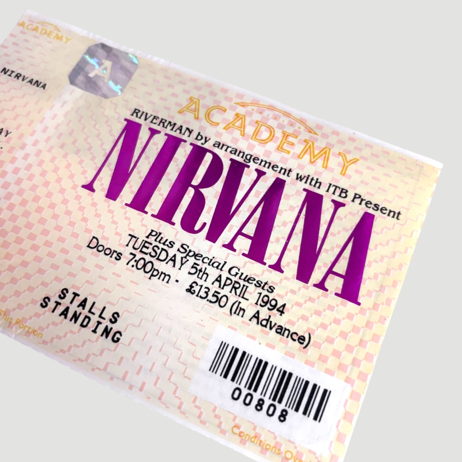 1994 Nirvana Brixton Academy Show Ticket (April 5th 1994)