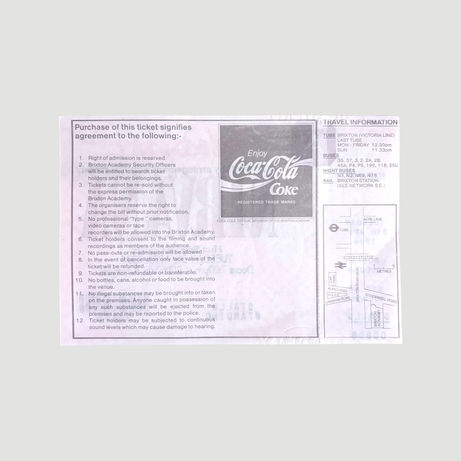 1994 Nirvana Brixton Academy Show Ticket (April 5th 1994)