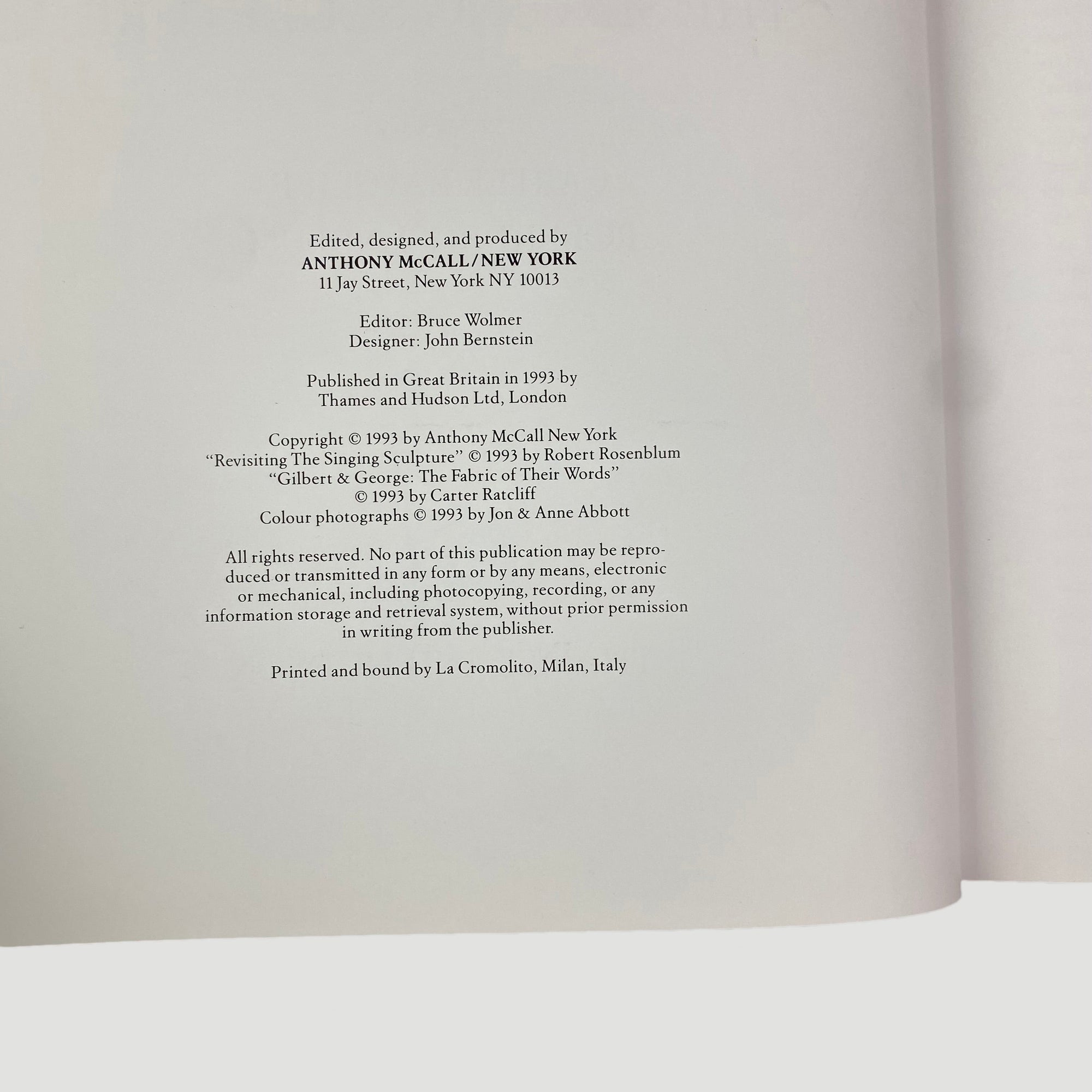 1993 Gilbert and George: The Singing Sculptures 1st Edition