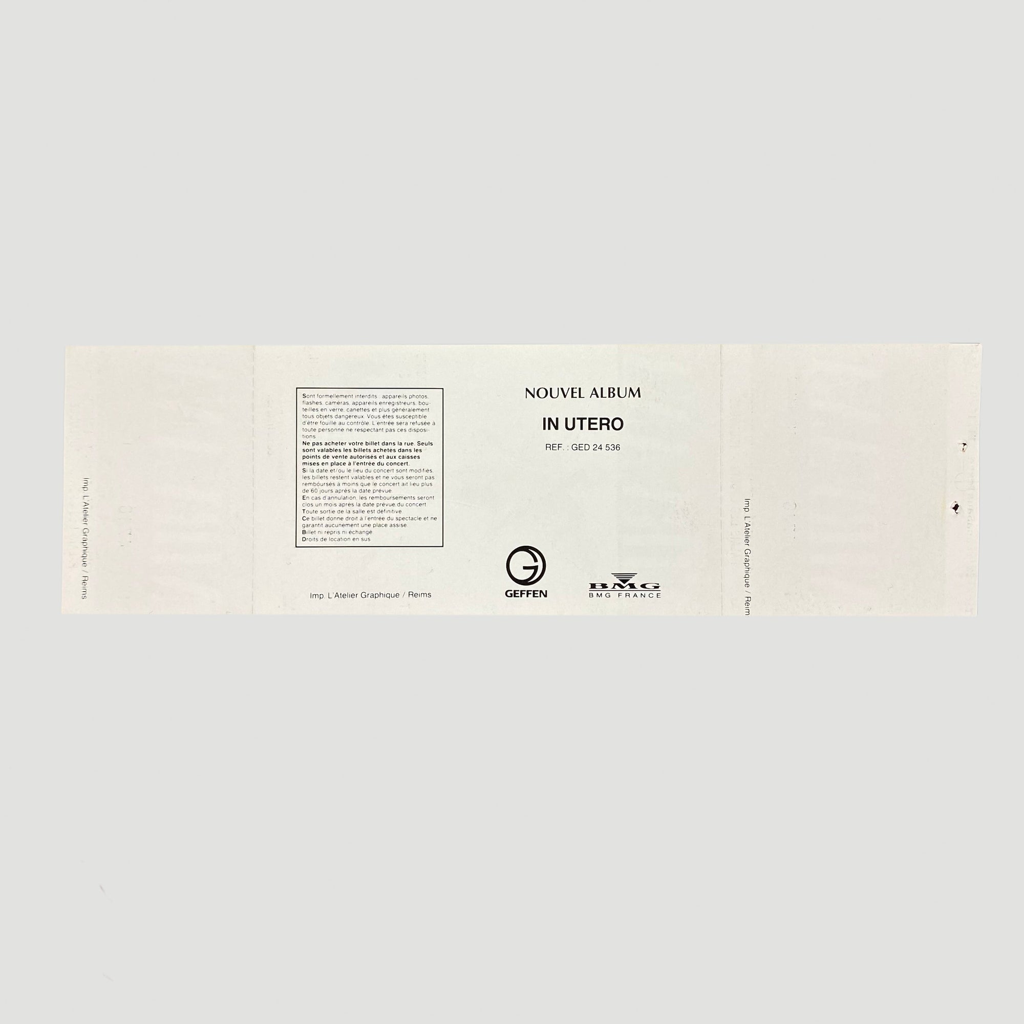 1994 Nirvana In Utero Tour Ticket, Toulouse France