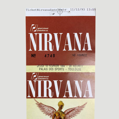 1994 Nirvana In Utero Tour Ticket, Toulouse France