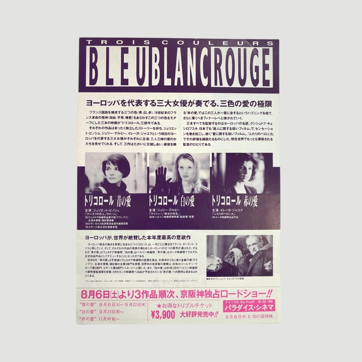 1994 Three Colours Trilogy Japanese Chiarashi Poster
