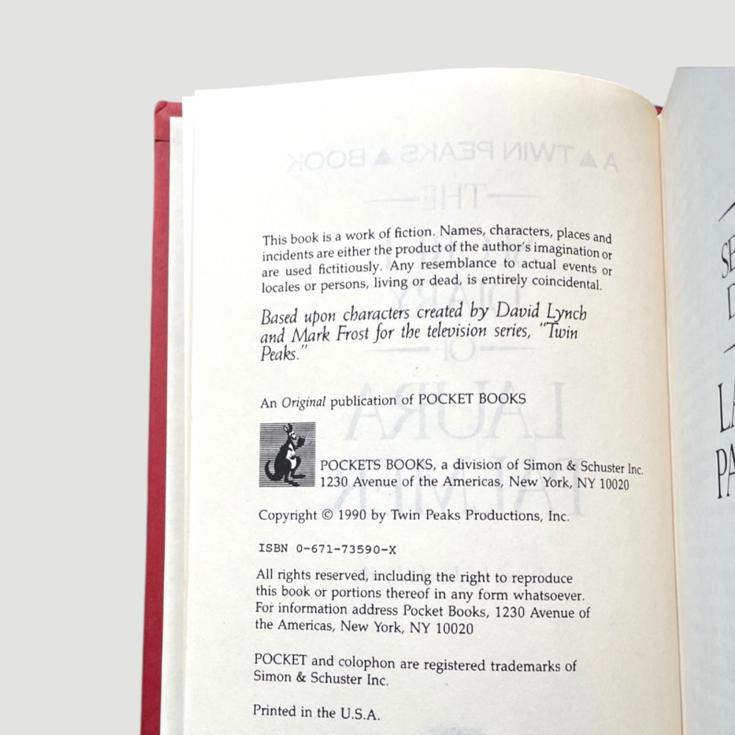 1990 A Twin Peaks Book: The Secret Diary Of Laura Palmer' US 1st Edition HB