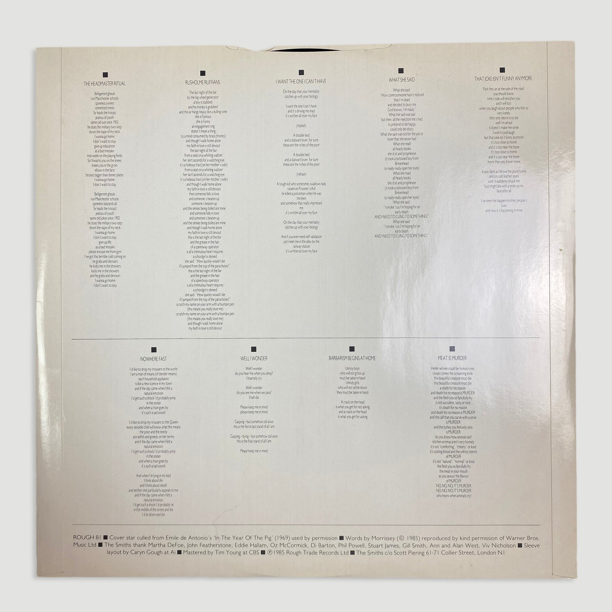 1985 The Smiths Meat is Murder LP