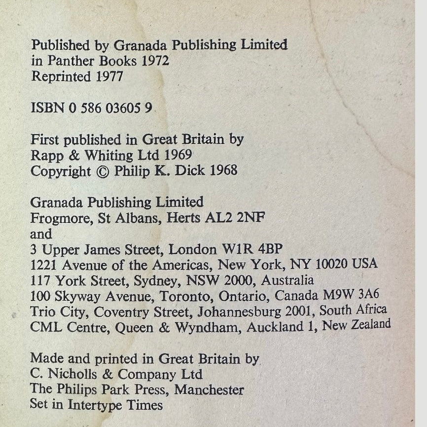 1977 Philip K Dick Do Androids Dream of Electric Sheep?