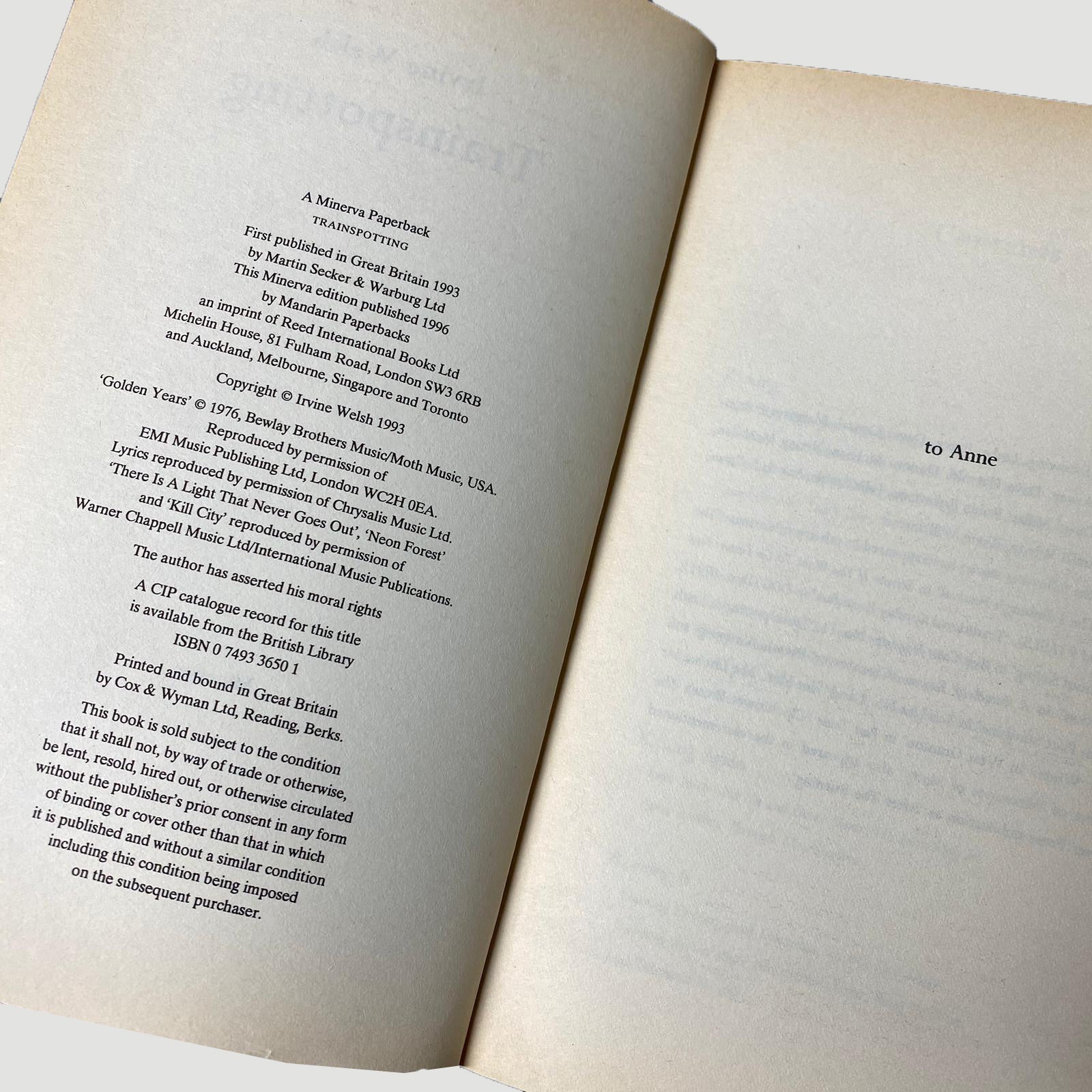 1996 Irvine Welsh 'Trainspotting' (Renton Cover)