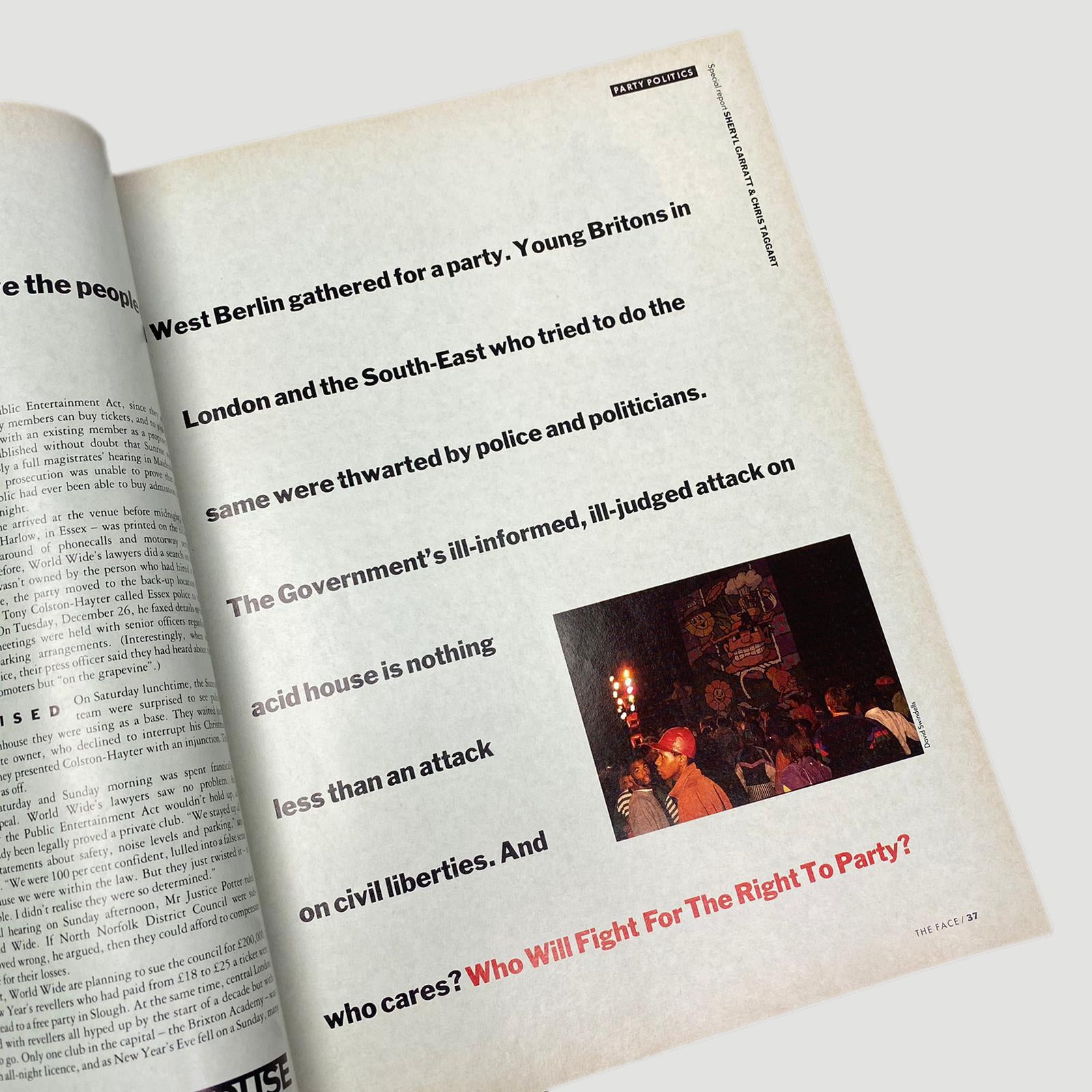 1990 The Face Magazine 'The Right To Party' Issue