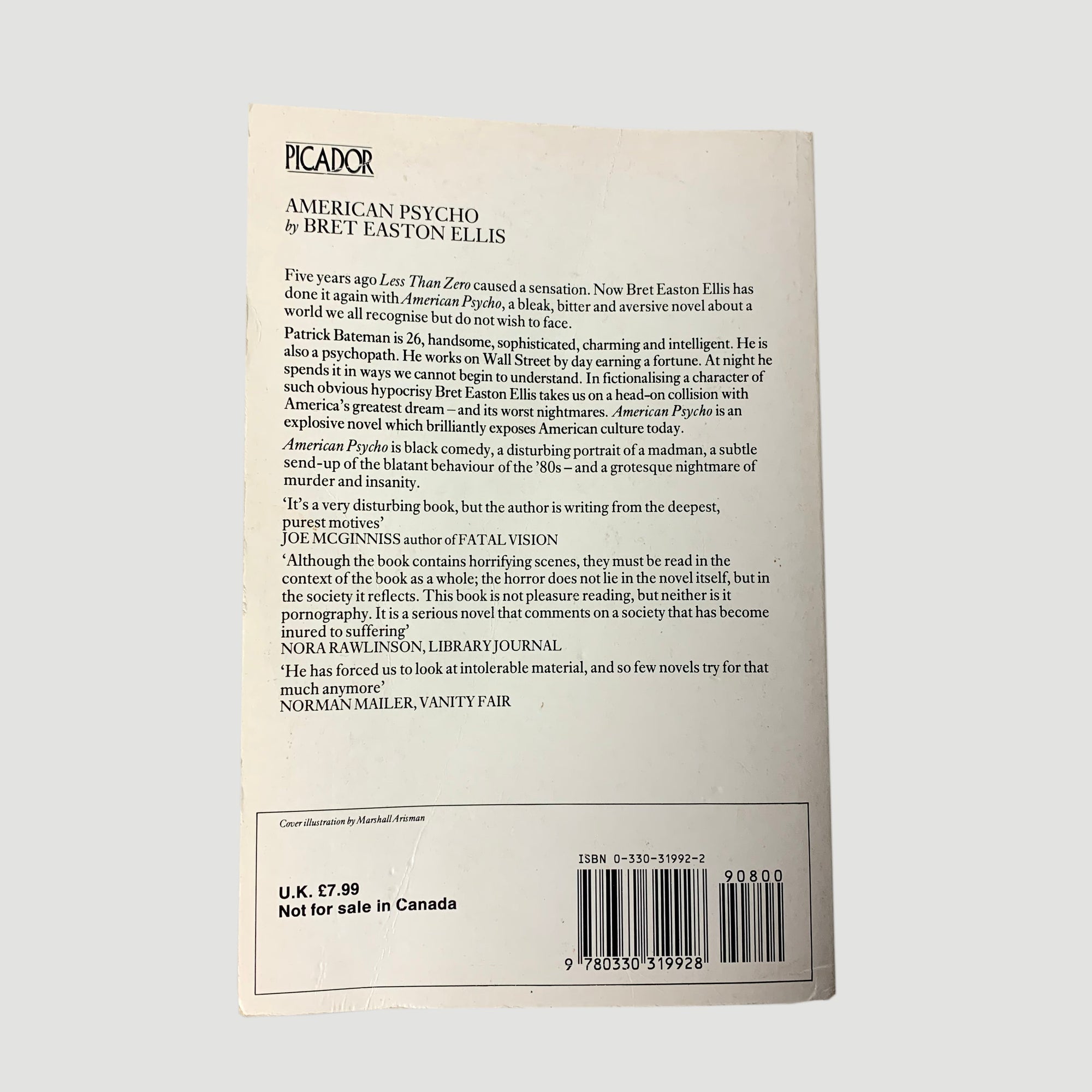 1991 Bret Easton Ellis 'American Psycho' Paperback