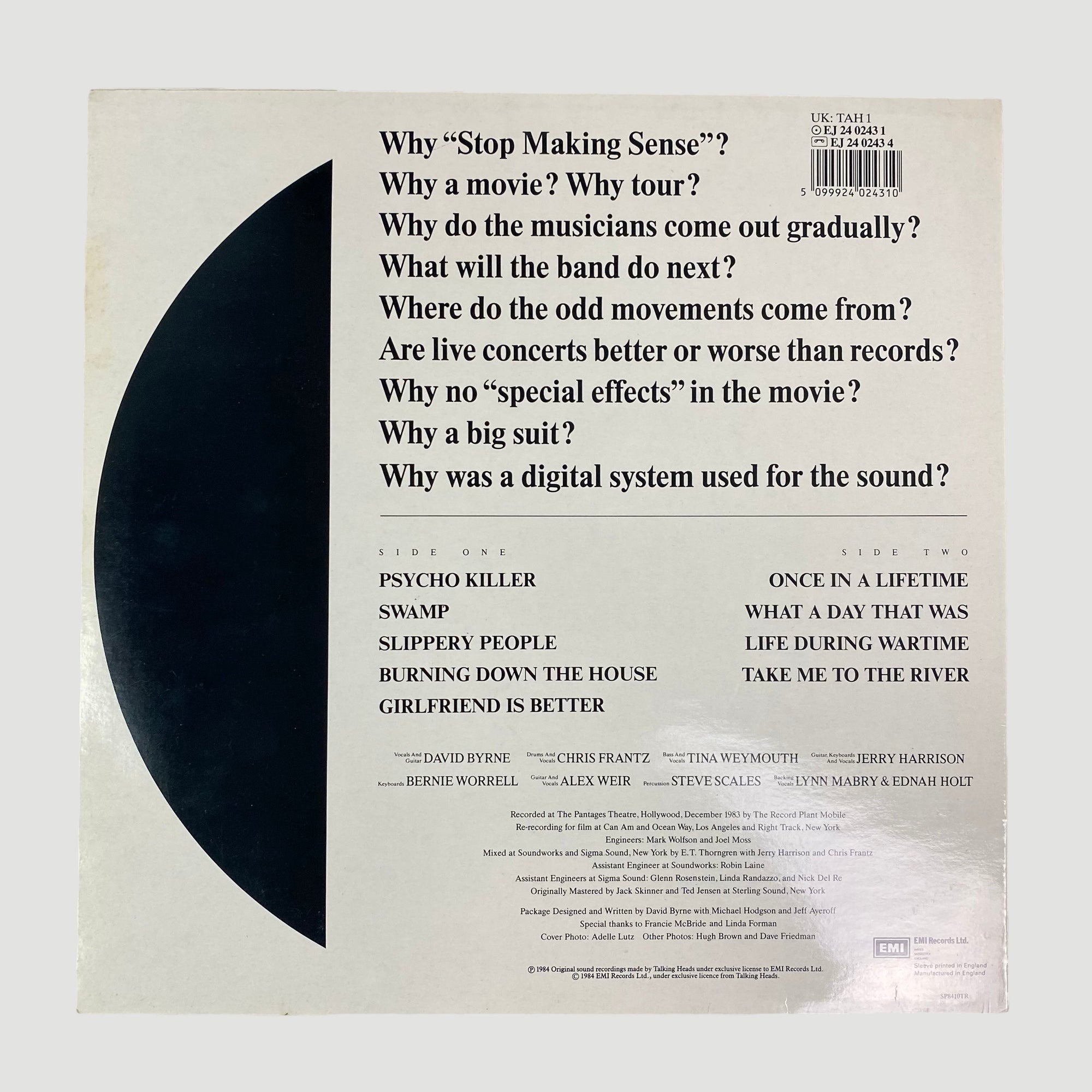 1984 Talking Heads 'Stop Making Sense' LP