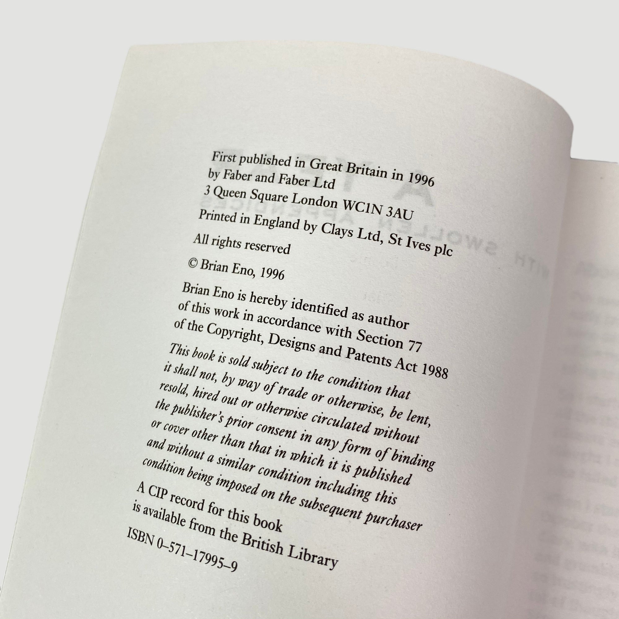 1996 Brian Eno 'A Year with Swollen Appendices' 1ST EDITION