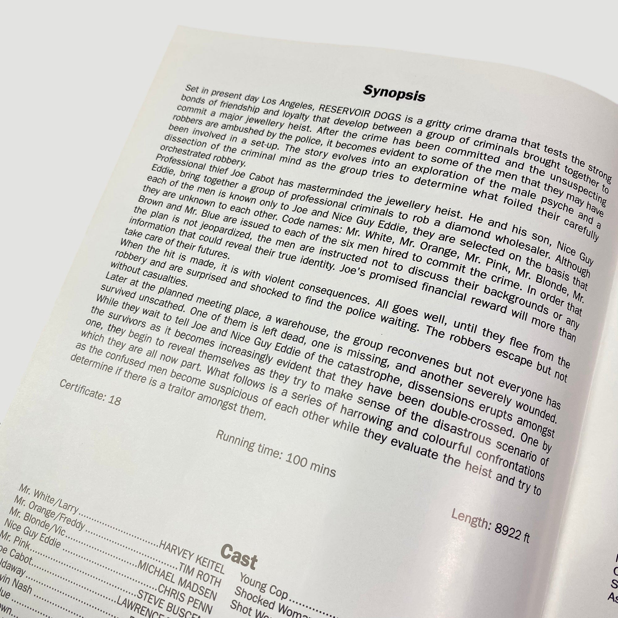 1992 Reservoir Dogs Preview Screening Press Booklet