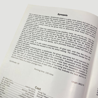 1992 Reservoir Dogs Preview Screening Press Booklet