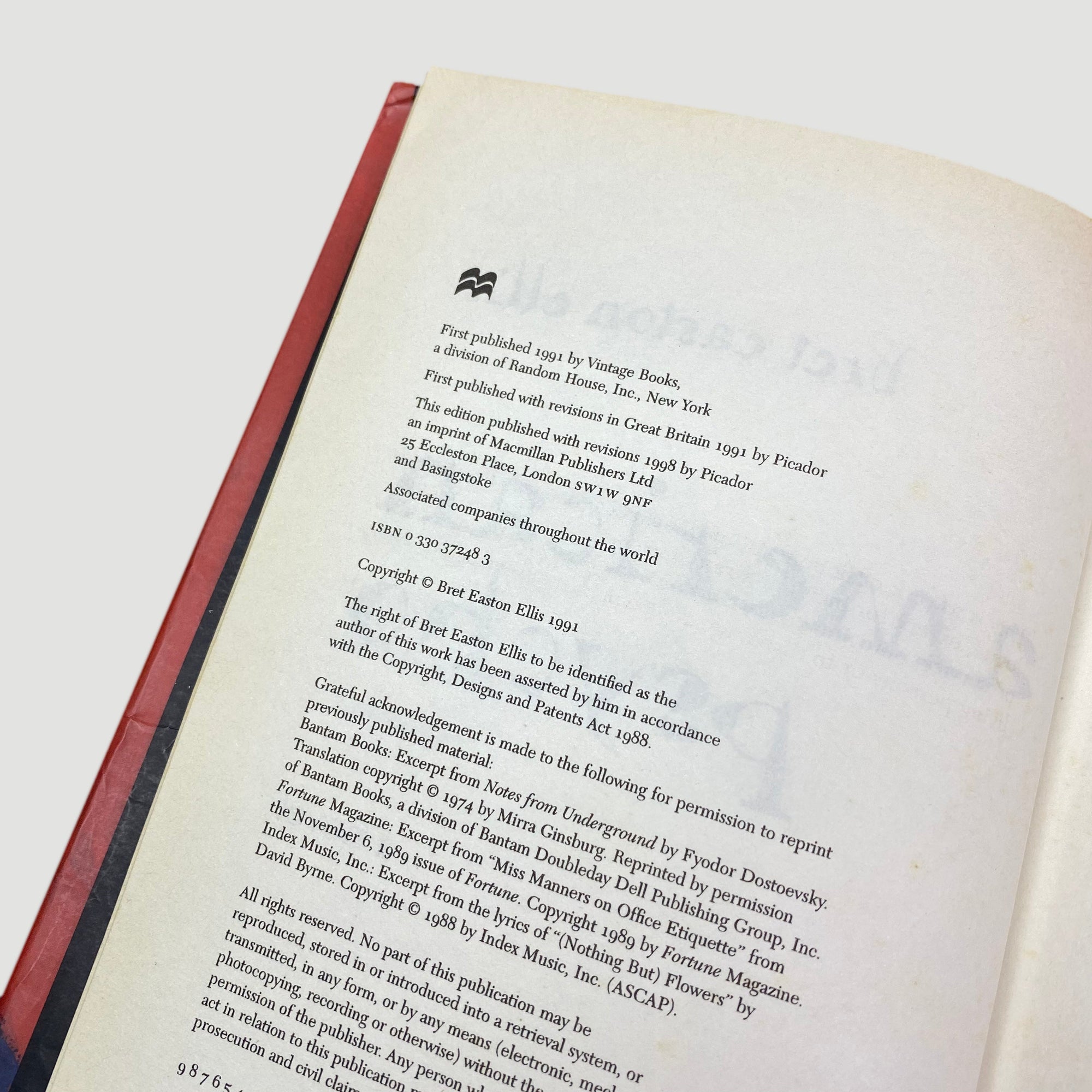 1998 Bret Easton Ellis 'American Psycho' UK Hardcover 1st Ed.