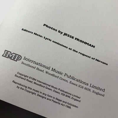 1993 Nirvana 'In Utero' Guitar Tab Book