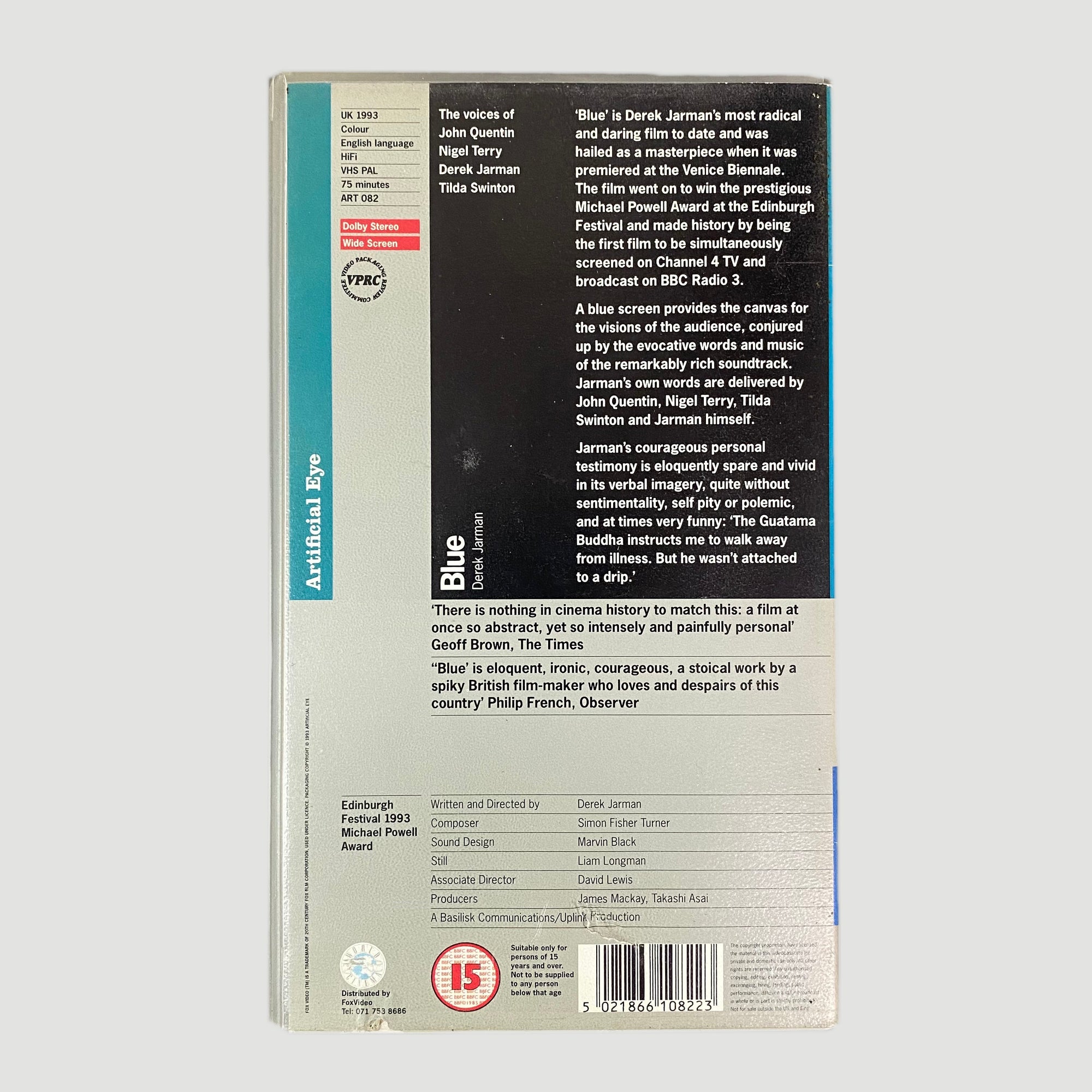 1993 Derek Jarman 'Blue' Artificial Eye VHS