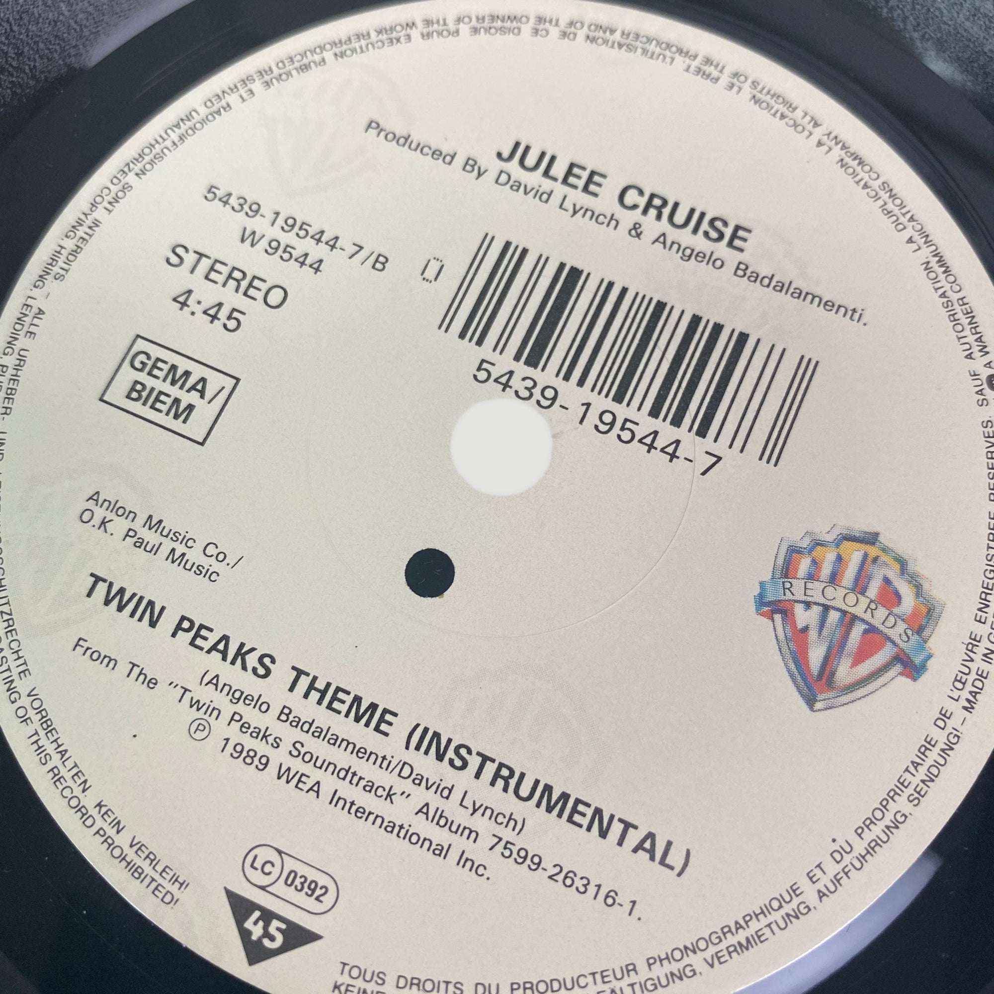 1990 Julee Cruise 'Falling' (Theme from Twin Peaks) 7" Single