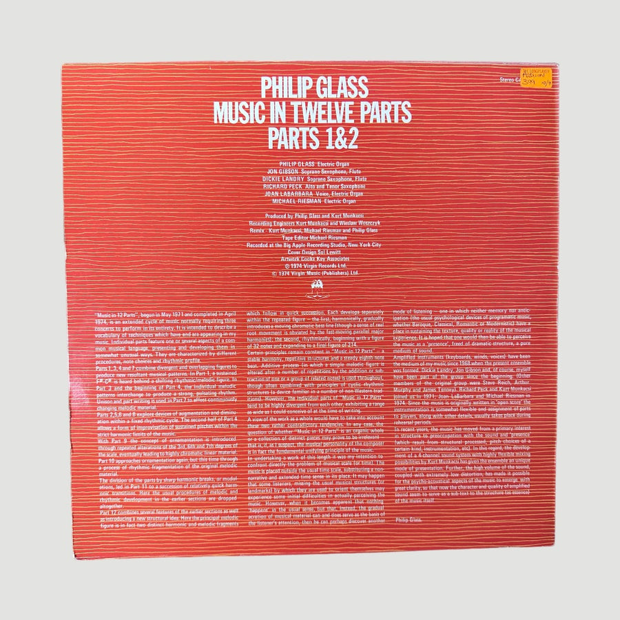 1976 Philip Glass Music in Twelve Parts (1&2) LP